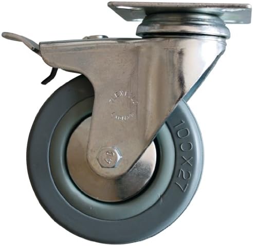 Revvo Caster D Series Plate Caster, Swivel with Brake, Rubber Wheel