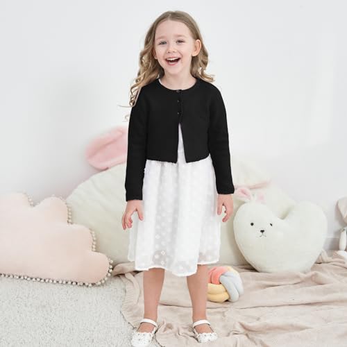 Image of Girls' Long Sleeve Knitted Bolero Cardigan Kids Button Closure Shrug Sweaters Cropped Jacket Cover Up Tops