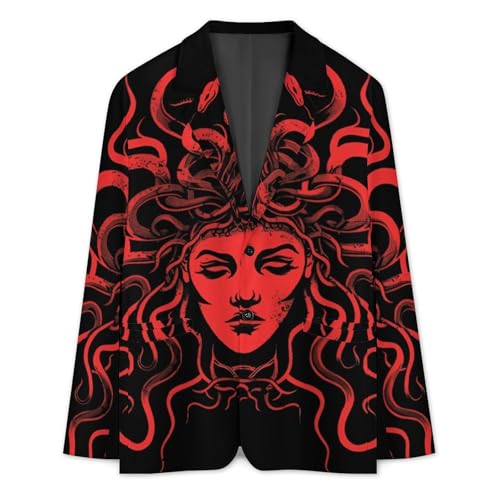 Red Medusa Head Casual Suits Jackets for Men Two Buttons Business Coat Wedding Dinner Party2