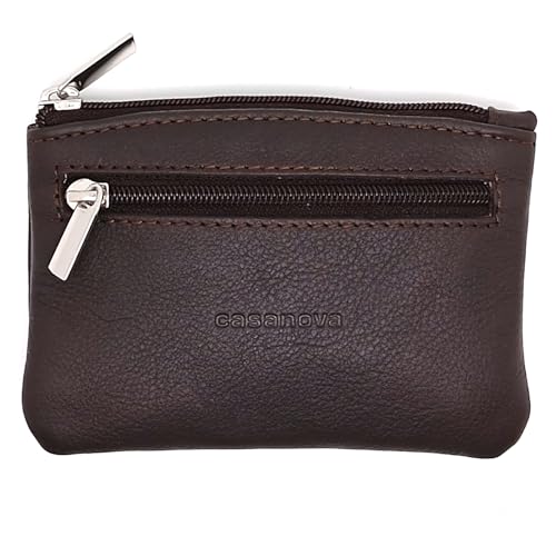 Monedero de Cuero con 2 Cremalleras Unisex, para Hombre o Mujer, Autentica Piel, Ubrique, Hecho a Mano, 10030 Marron