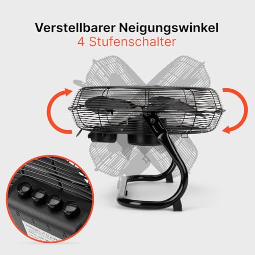 ProfiCare® Windmaschine mit 40 cm Ø | Ventilator verstellbarer Winkel | Bodenventilator 3 Stufen | Ventilator leise aus Metall | Luftkühler | Standlüfter | Raumkühler | PC-VL 3065 WM matt schwarz