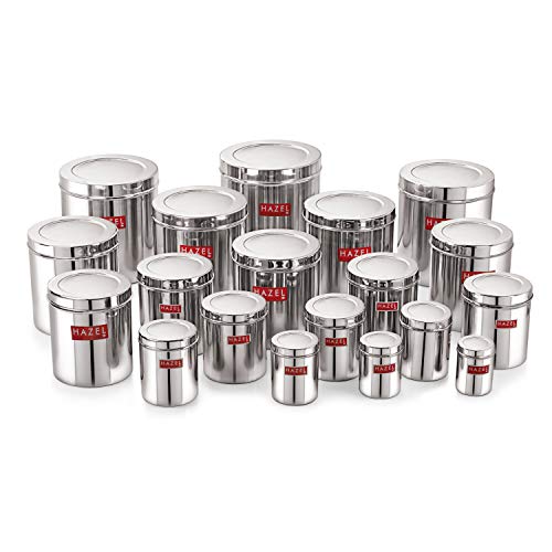 Image of HAZEL Stainless Steel Grocery Storage Container Set of 19 Pc, 1 to 28.8 Ltr, Silver (JUMBO SIZE)