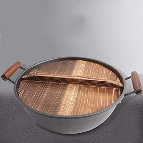 Wok de hierro fundido sin recubrimiento con tapa de madera miniatura 2