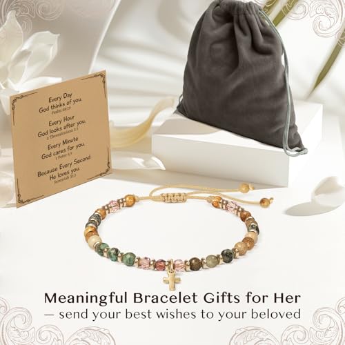 Christian Inspirational Bracelet Gifts for Women: Religious Cross Beads Bracelet Baptism Christmas Day Gifts for Godmother Mom Daughter Sister Friend 5