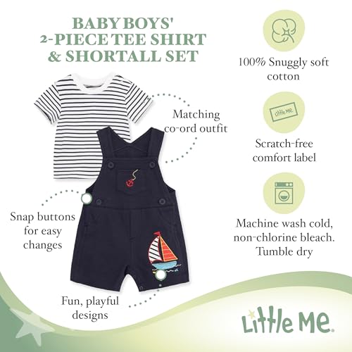 Little Me Baby Boy Shortall Set – 2-Piece, Tee Shirt and Overall Shorts, Cute and Comfy Outfits2