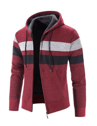 Image of Kinkia Men's Zip Up Hoodies Casual Long Sleeve Full Zipper Sherpa Fleece Lined Knit Cardigan Sweater Jacket with Pockets