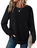 WIHOLL Fall Outfits for Women 2025 Long Sleeve Shirts Waffle Knit Tunic Tops to Wear with Leggings Fashion Maternity Clothes Teacher Shirt L Black