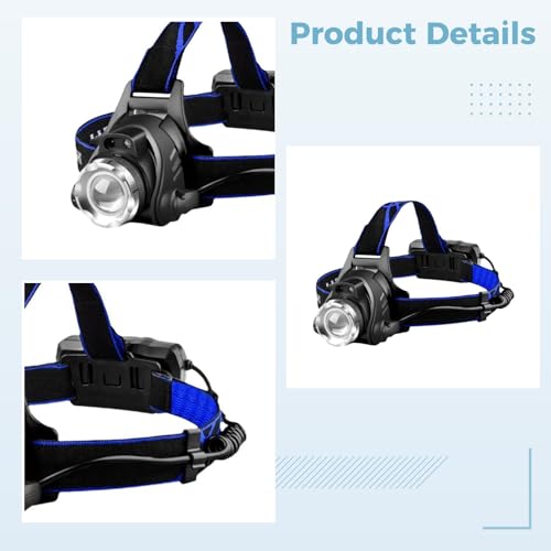 Linterna frontal recargable LED con luces blancas y violetas de 3 modos 5