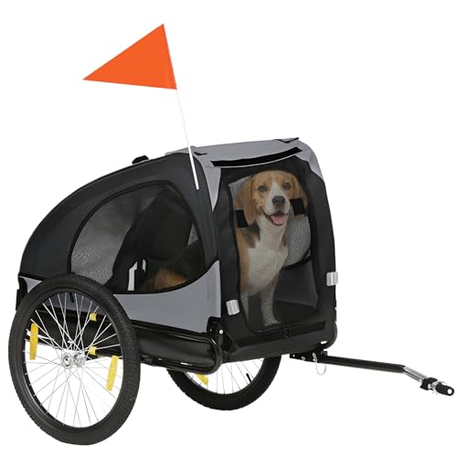 PawHut Remorque vélo Chien avec pneus 20 Pouces - Chariot pour Chien Moyen avec Structure en Acier et Mailles renforcées - Transport Animaux pour VTT et Balade...