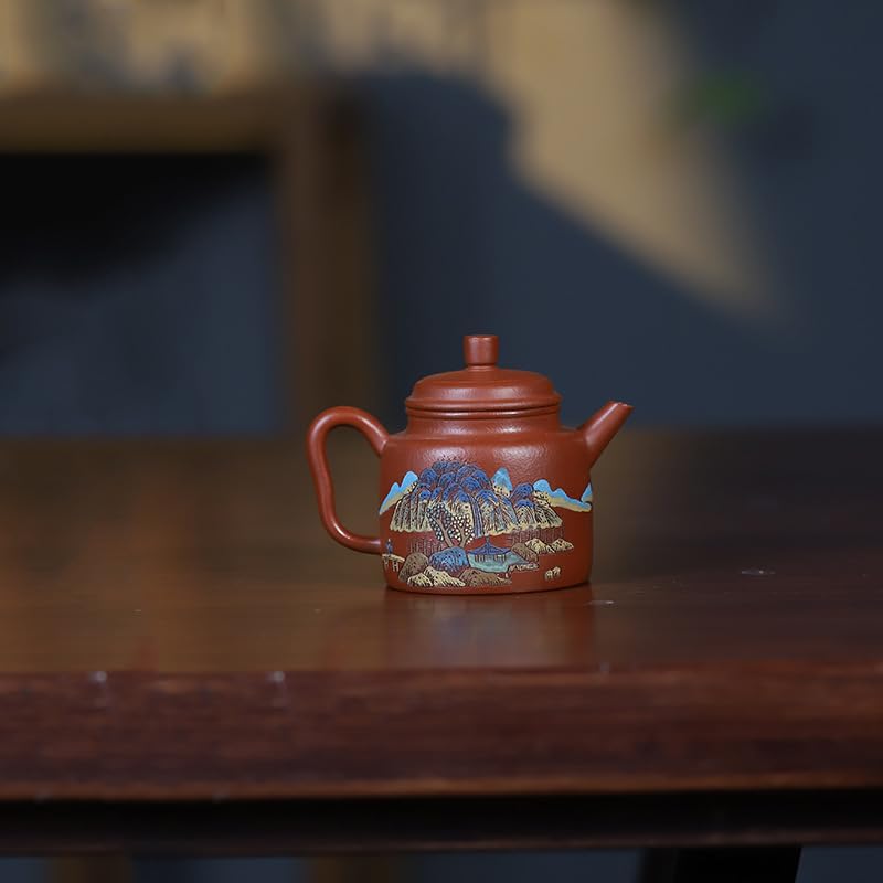 Théière en Argile Violette 200 ML, fabriquée à la Main, avec Filtre, en Terre Crue (Type Zhu). Coffret à thé Zisha. Infuseur à thé en Vrac.
