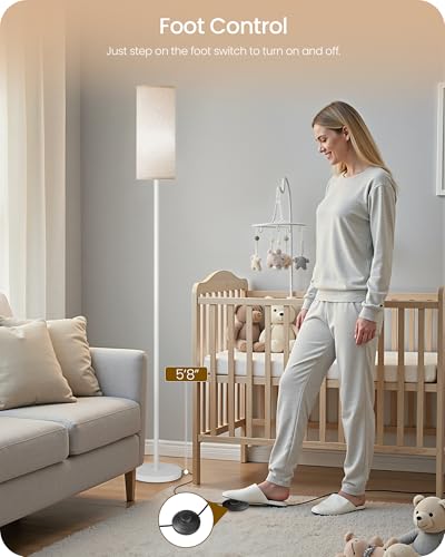 Image of Dimmable Floor Lamps for Living Room with Remote and Foot Switch, 64.4 inch Modern Standing Tall Lamp, Corner Lamp for Bedroom, Office, Bulb Included, 3000K-6500K, Beige and White, FCC Listed WE06LD05W1