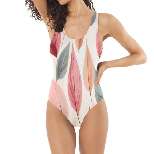 Maillot de bain 1 pièce feuilles rouges silhouette galbée monokini femmes