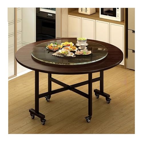 Mesa de comedor plegable redonda portátil de 140 cm, color nogal, diseño que ahorra espacio, para el hogar, cocina y fiestas, fácil montaje, uso versátil para niños pequeños