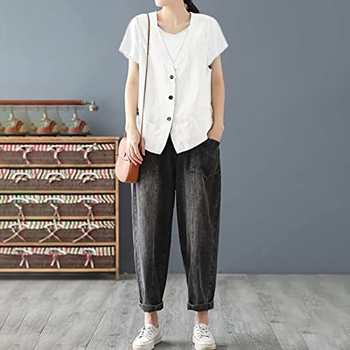 Womens Vest 2023 Summer Cotton Linen Vest Top Vintage Casual Sleeveless Button Down Jacket Loose Vests Outerwear4