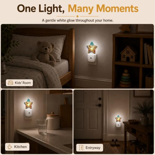 Image of Butterfly Flowers Plug in Star Night Light, Night Light with Sensor for Kids Nursery Bedroom, Decorative Soft Glow Lamp for Hallway Bathroom, Energy Saving