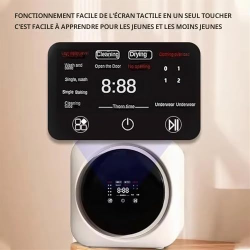 Mini machine à laver murale, essorage entièrement automatique, capacité de 3 kg, séchage à haute température 95 ℃, pour dortoir et appartements de voyage