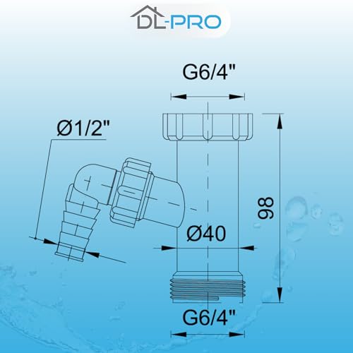 DL-pro Geräte-Zwischenstück 1 1/2 (DN40) für Siphon, Geräteanschluss Spül-/Waschmaschine, Geruchs- & Rückfluss-Stop (Gummilippe), Nachrüstung, für ausziehbare DN40-Siphonrohre, Adapter 19–23 mm