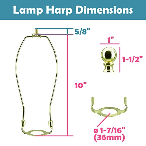 Image of Aspen Creative 20041-12A, 10 inch Lamp Shade Harp Holder with E26 UNO Fitter Adapter, Includes Solid Steel Bumped Cylinder Finial, 10 inch Harp, and E26 36mm UNO Fitter in Brass Plated Finish, 2 Pack