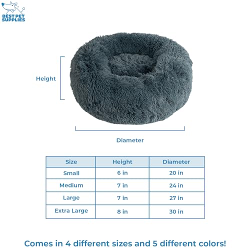 Image of Best Pet Supplies Round Calming Dog Bed for Small, Medium & Large Dogs, Plush Donut Cuddler Pet Bed w /Raised Rim for Head, Neck Support, Anti-Slip Bottom Washable Bed - Gray, 24 x 24 x 7