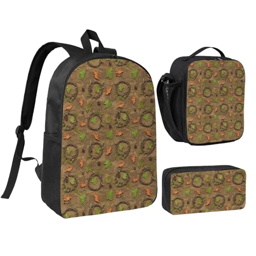 Backpack Set - With Lunch Bag & Pencil Case Supplies For Men Women (for Camo Trees Leaves Hunting Camouflage)