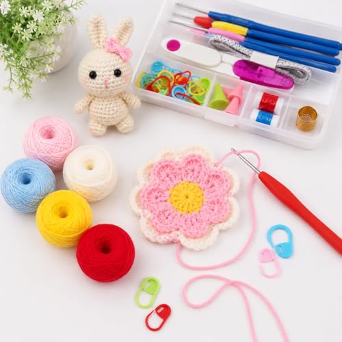 Image of Styllent 57 PCS Complete Crochet Kit for Beginners & Adults with Yarn Balls, Ergonomic Crochet Hooks, Steel Hooks, Stitch Markers, Storage Box, Knitting Accessories & Sewing Tools Set
