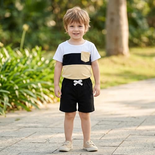 Image of Toddler Boy Clothes Baby Summer Outfit Patchwork Tee Shorts 12M-4T