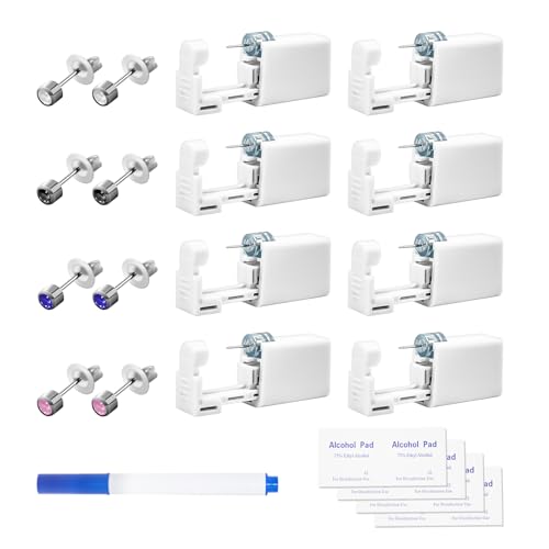 TAOJIANGYAOYAO 24 Pieces Disposable Ear At Home Piercing Kit, Ear Piercing Gun Kit, with 8 Ear Studs, 8 Self Piercing Guns, 8 Alcohol Pads, and 1 Mark Pen Included