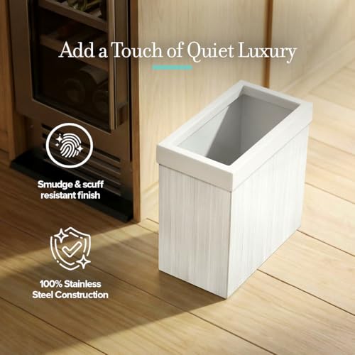 Image of Gatco Small Bathroom Trash Can with Lid, Rectangle 3 Gallon Wastebasket, Under Sink, White Oak with Matte White, for Bathroom, Bedroom, Office (1943W)