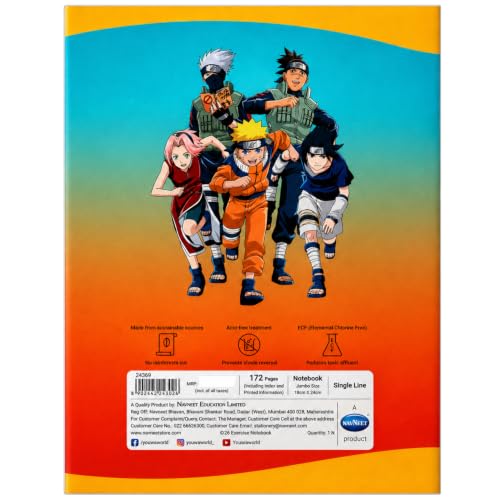 Image of YOUVA Naruto Soft Bound Notebook Single Line 172 Pages Jumbo Size Pack of 6
