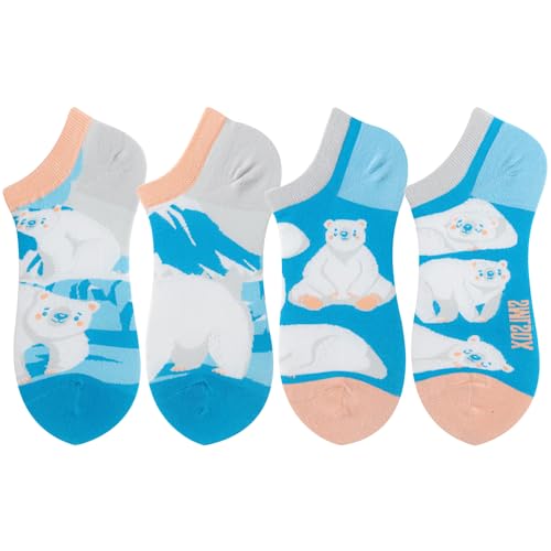 Image of 2 Pairs Funny Cartoon Animal Print Cotton Ankle Socks for Women Teens