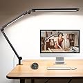 LED Desk Lamp with Clamp, Architect Desk Lamp with Dual LED Light, Flexible 3 Sections Swing Arm Desk Light, Stepless Dimming Remote, 4 Color Mode & 4 Brightness, with Night Light Mode, Reading Mode