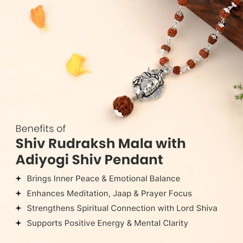 Image of Astrotalk Divya Shankh Rudraksha Mala | Nepal Origin 5 Mukhi Rudraksha Mala with Shankh Pendant for Protection, Peace & Spiritual Growth | Mala Gift for Man & Woman