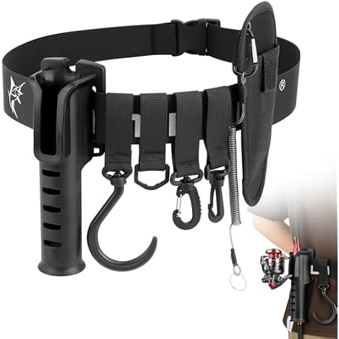 SAN LIKE Adjustable Fishing Rod Holster Waist Wading Belts for Men Nylon Wader Fishing Waist Belt with Portable Pole Inserter Wading Belts for Fly Surf Kayak Casting Spinning Fishing Gear (black) Cover