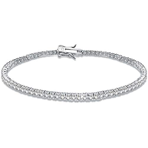 GioiaPura - Bracciale Tennis da Uomo o da Donna in Argento 925 Lungo 18cm Zirconi Bianchi da 2mm con incastonatura a 4 Griffe. Chiusura a Clip. Ideale per Regalo Compleanno/Natale/Amicizia