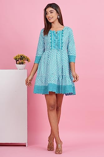 Image of Crenol Women Cotton Printed Short Dresses for Women, Western Dresses for Women