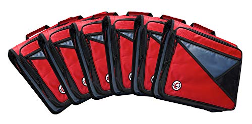 Image of Case-it Universal Zipper Binder | 2-Inch O-Rings, 13-Inch Laptop /Tablet Padded Pocket, 400 Sheet Capacity, Multiple Storage Pockets & Shoulder Strap | School & Office Organizer | LT-007 Red | 6 Pack