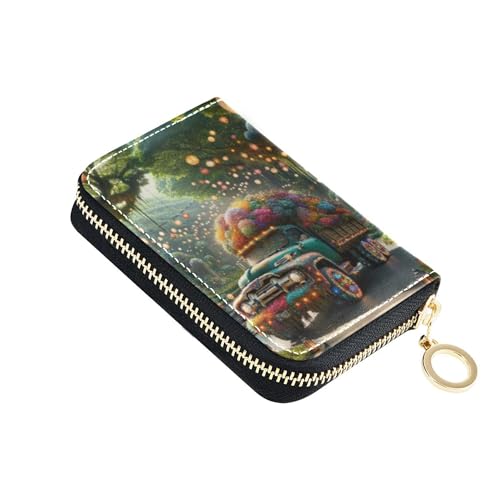Print Wallet for Women Zip Around RFID Blocking Credit Card Wallets Cute Fantasy Truck Garden Floral Zipper Wallet with Coin Pocket