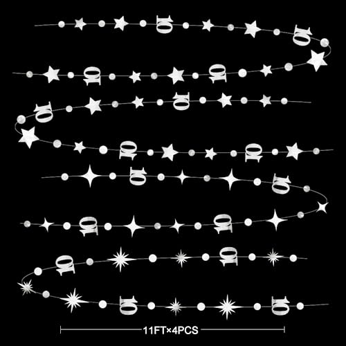 Image of Silver 10th Birthday Decorations Number 10 Circle Dot Twinkle Star Garland Metallic Hanging Streamer Banner Backdrop for Girls Boys Double Digits Ten Year Old Birthday 10th Anniversary Party Supplies