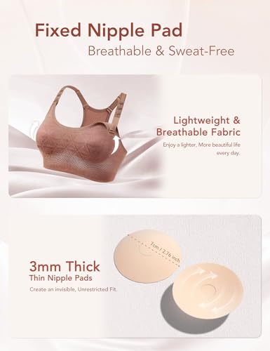 HOFISH Nursing Sports Bra for Breastfeeding, Triple Clips Space Lift Wearable Pump Bra, Nipple Fixed Pad Seamless Nursing Bra3
