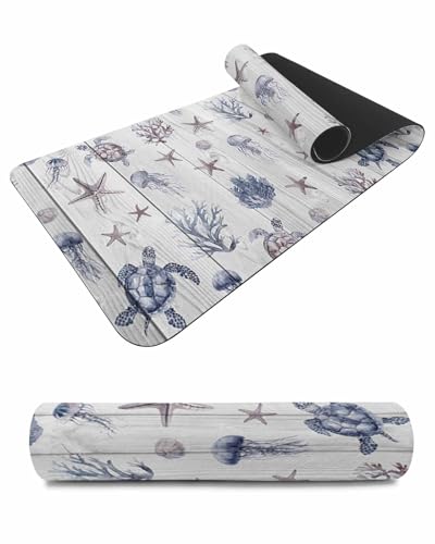 Debedcor Heat Proof Table Pads Waterproof Decorative, Coastal Sea Turtle Non-Slip Table Countertop Protector, Summer Beach Starfish Wooden Insulation Mat for Kitchen Room, 40 x 12 Inches