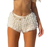 Womens Lace Trim Layered Ruffle Lolita Bloomer Coquette Sexy Boy Shorts Y2k Bubble Frilly Pumpkin Fairy PJ Bottoms (Ruffle White, S)