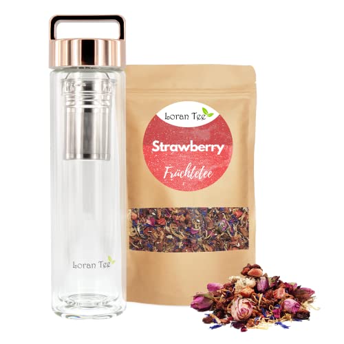 LORAN - Strawberry Set, Erdbeere Früchtetee, 150g, Teeflasche Thermo 500ml Cover