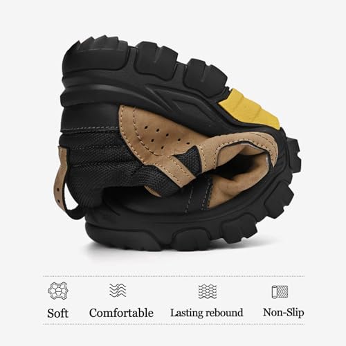 Men's Leather Lace up Breathable Non-Slip Hiking Shoes Soft Low Top Wear-Resistant Lightweight Casual Walking Work Shoes for Outdoor Trailing Trekking4