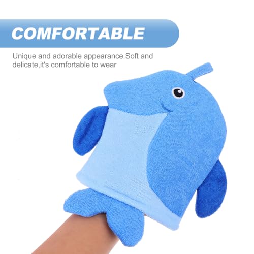 Image of Kids Bath Gloves 5 Pcs Cartoon Animal Shape Bath Mitts Soft Exfoliating Wash Mitts for Children Gentle Skin Cleaning Travel and Daily Use