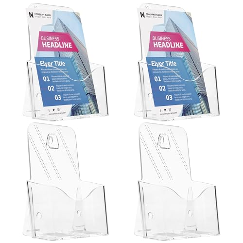 Viymgit A5 Portrait Leaflet Holder 4-Pack Clear Acrylic Brochure Display Holder Wall Mount/Countertop Single Pocket Dispenser for Literature Booklet Flyer & Menu