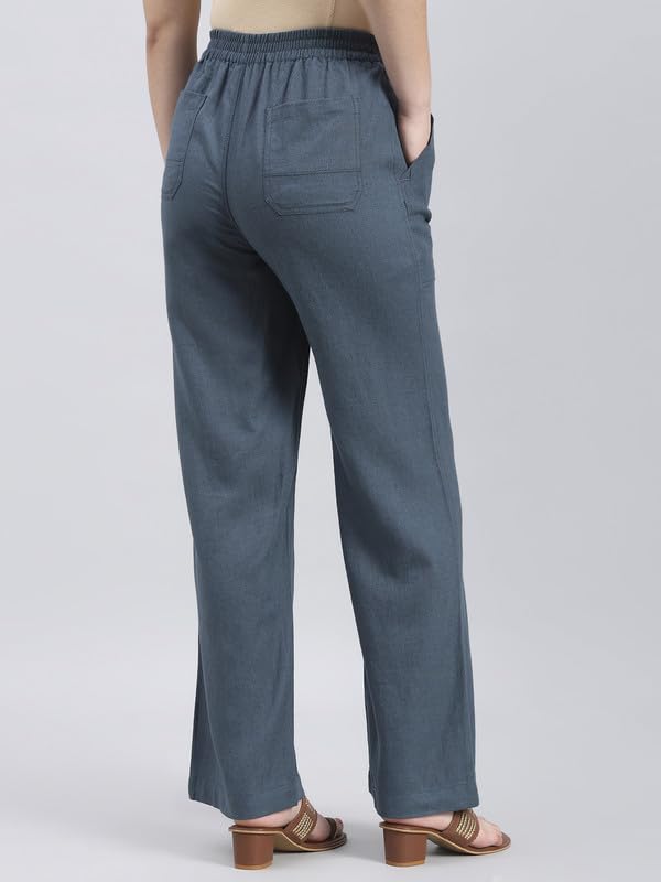 Image of GO COLORS Solid Linen Cargo Pants for Women | Full Length, Mid Rise, Side Pockets