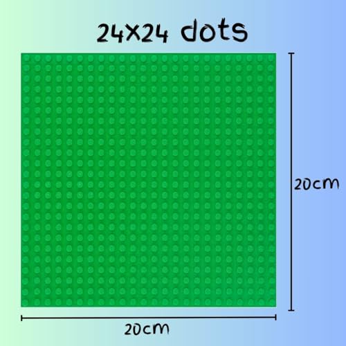 Image of Make-Believe Baseplate for Building Bricks - Compatible with Classic Bricks only (24x24 dots) (Green - Pack of 2)