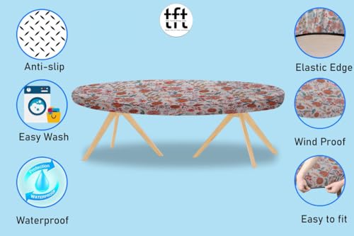 Image of The Furnishing Tree Elastic Cotton Oval Dining Table Cover 30x48 in Inches Floral Multicolor on offwhite Base
