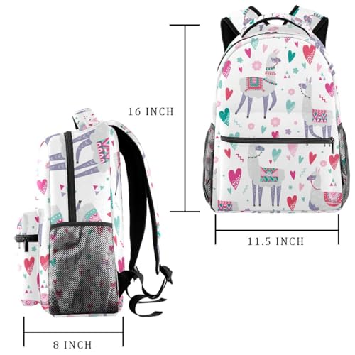 Sac à dos d'école alpaga blanc 29.4x20x40cm pour adolescents et étudiants