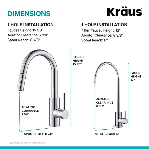KRAUS Oletto Pull-Down Kitchen Faucet and Purita Water Filter Faucet Combo in Chrome, KPF-2620-FF-100CH - image 4
